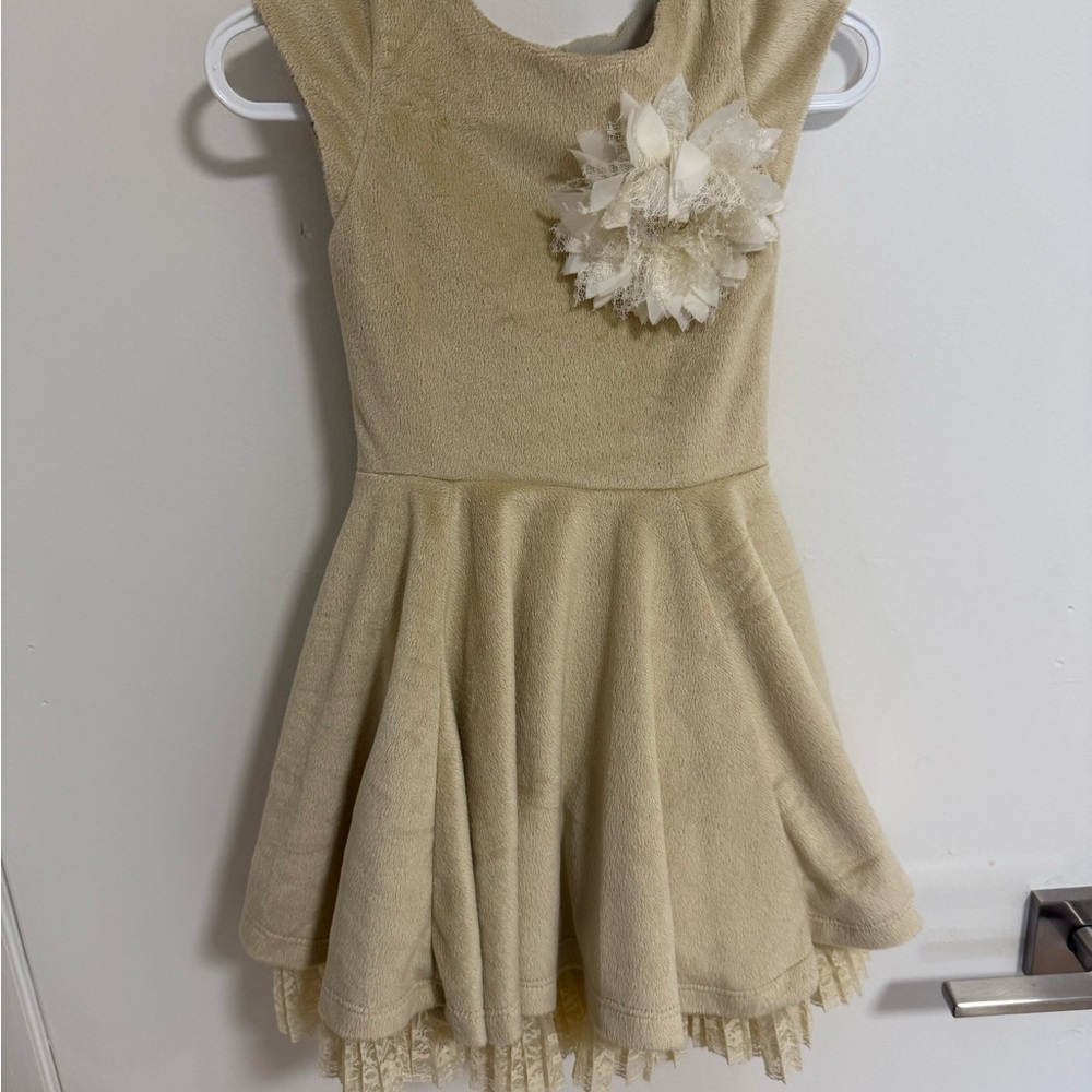 Joyfolie Cream Textured Dress with Floral Detail